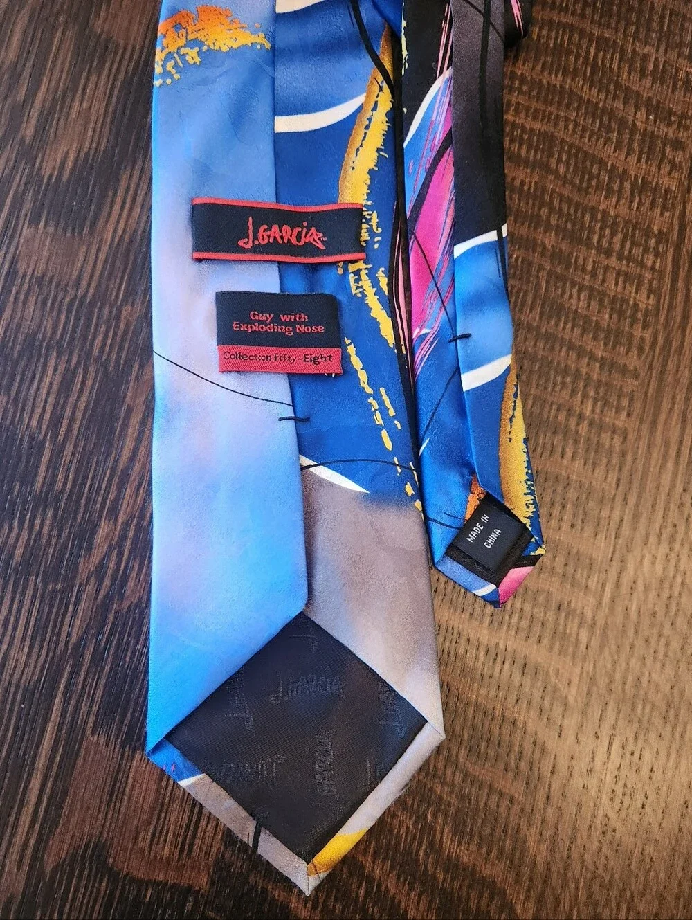 Vintage 🎩 Jerry Garcia 1990's Men's Necktie Blue Pink Yellow 100% Silk EUC $24